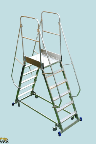 Scara mobila cu platforma, din aluminiu, dubla, la 70°, roti cu arc, produs RARIS, tip PDRA